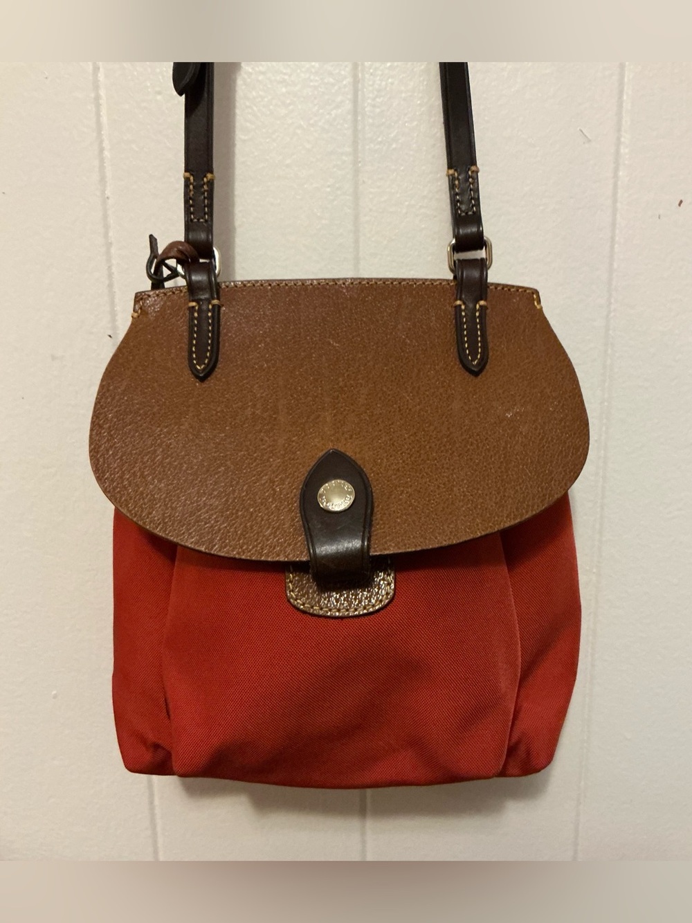 Dooney & Bourke Vintage redish orange Brown Leather Flap Saddle Crossbody Bag